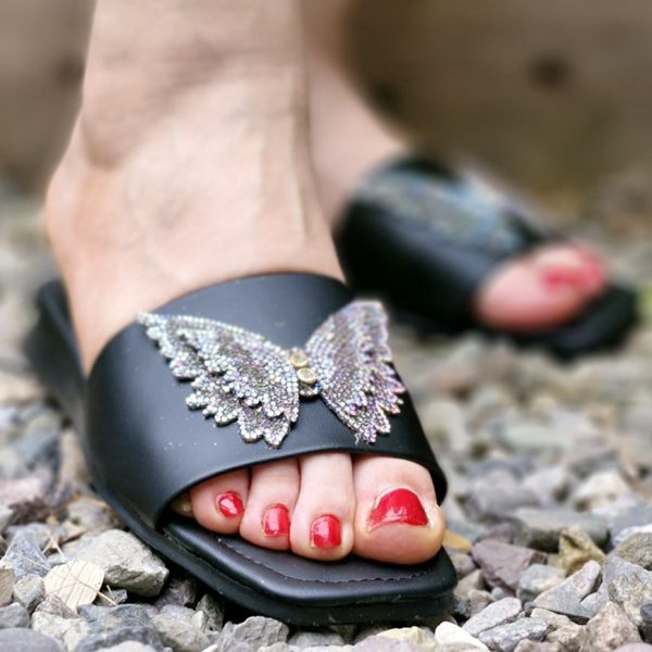 صندل پروانه مشکی چرم - مانتو پاتریس رشت