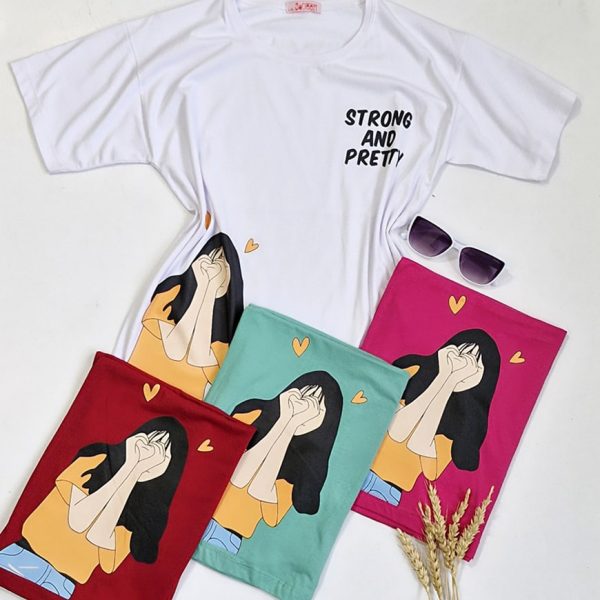 تیشرت چاپ دختر رنگی نخ پنبه