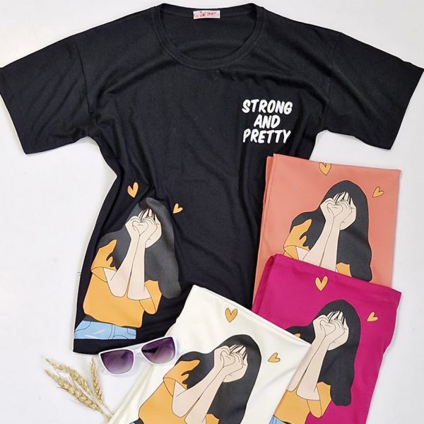 تیشرت چاپ دختر رنگی نخ پنبه