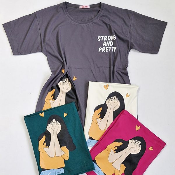 تیشرت چاپ دختر رنگی نخ پنبه