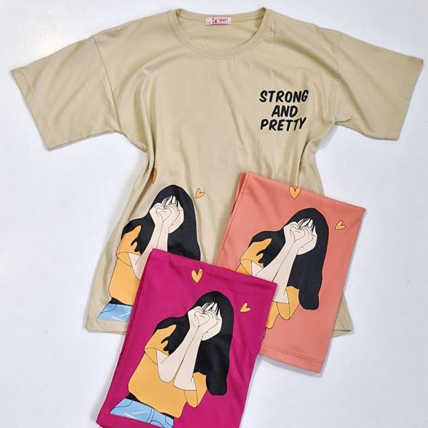 تیشرت چاپ دختر رنگی نخ پنبه - مانتو پاتریس رشت