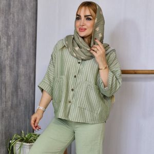 شومیز راه راه 4 جیب لینن
