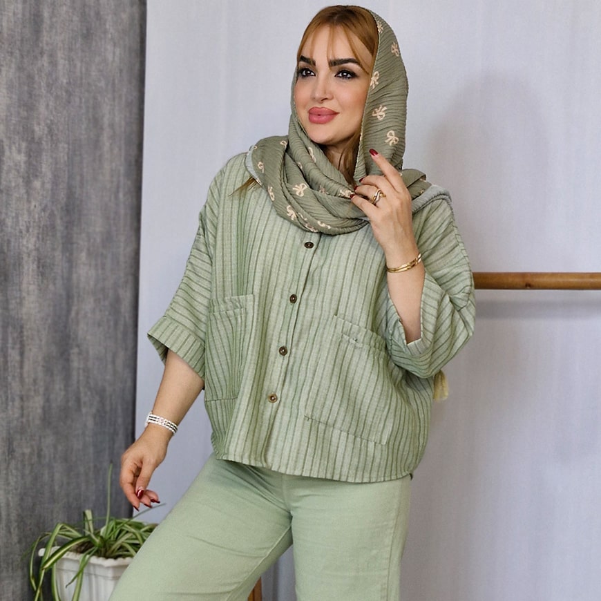 شومیز راه راه 4 جیب لینن