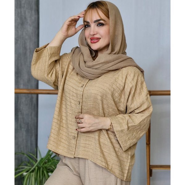 شومیز دکمه چوبی راه راه