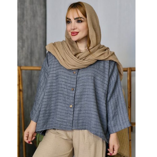 شومیز دکمه چوبی راه راه