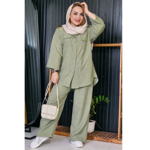 ست مانتو شلوار صوفیا دکمه چوبی - مانتو پاتریس رشت