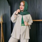 ست مانتو شلوار صوفیا دکمه چوبی