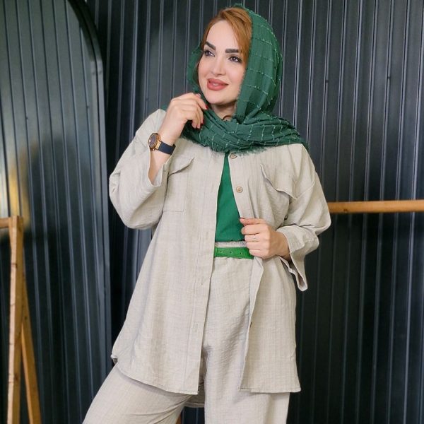 ست مانتو شلوار صوفیا دکمه چوبی