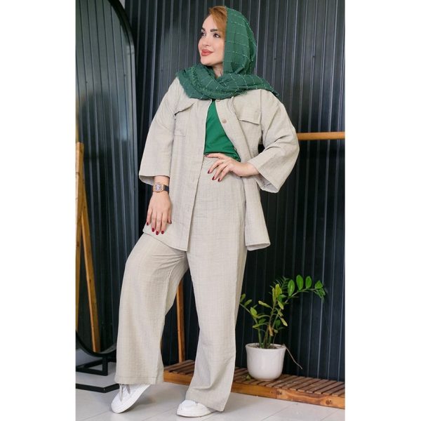 ست مانتو شلوار صوفیا دکمه چوبی