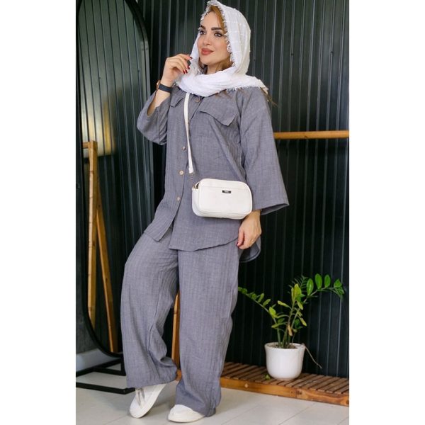 ست مانتو شلوار صوفیا دکمه چوبی