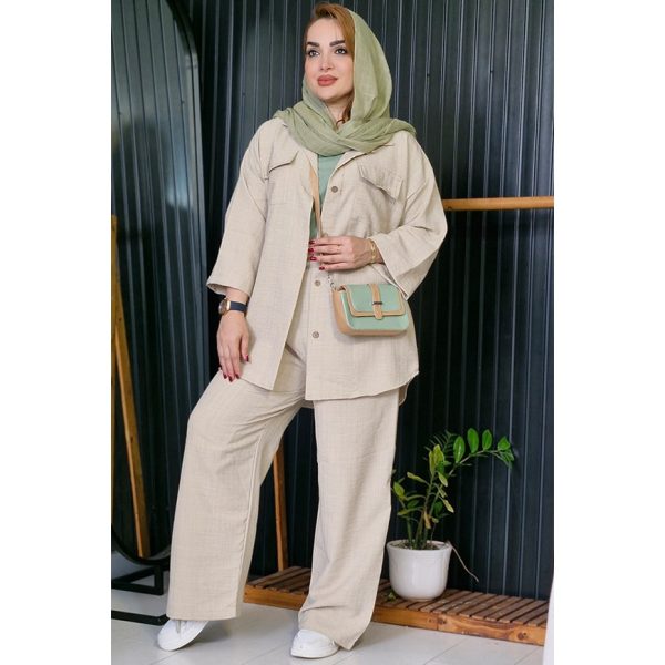 ست مانتو شلوار صوفیا دکمه چوبی