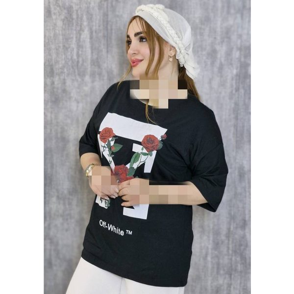 تیشرت لانگ گلدار آف وایت