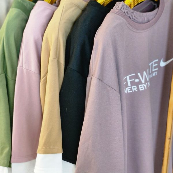 ست تیشرت شلوار نوار سفید