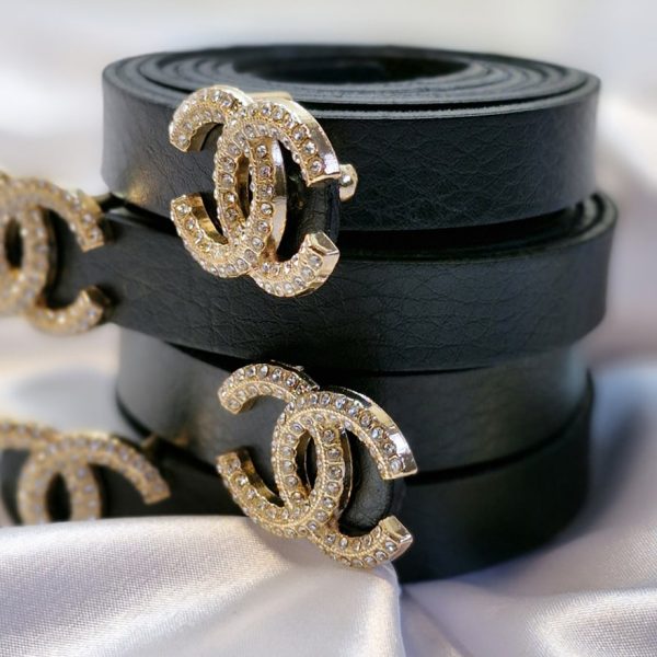 کمربند چنل مشکی چرم