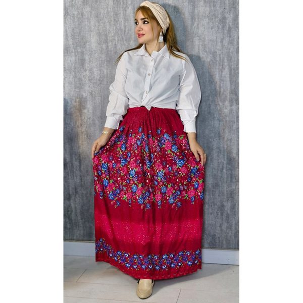 دامن نخی نقطه ای گلدار