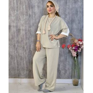 ست تیشرت شلوار آستین رگلان نوار سفید