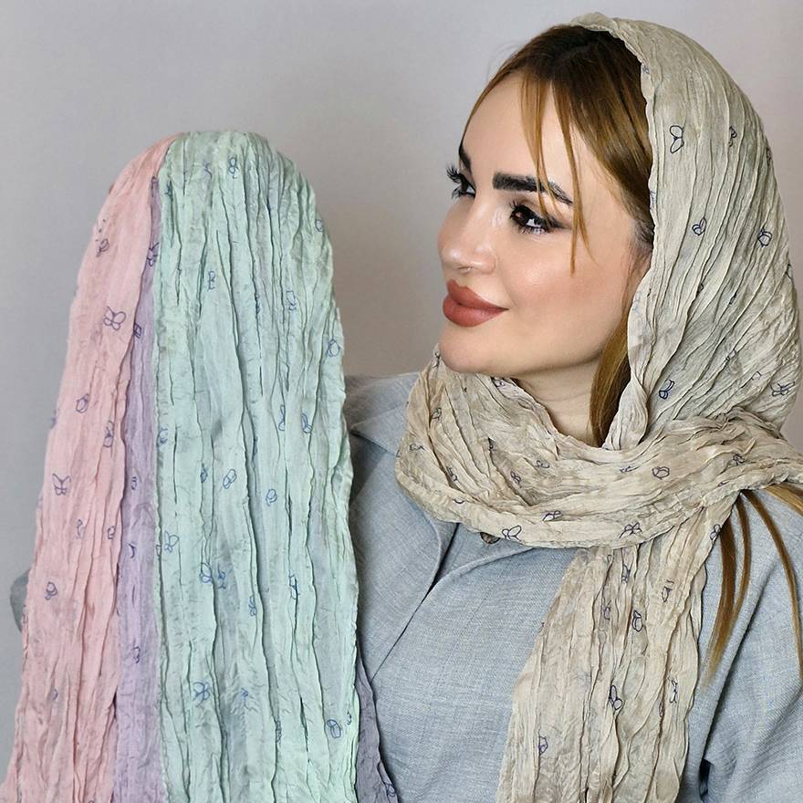 شال حریر پلیسه پروانه