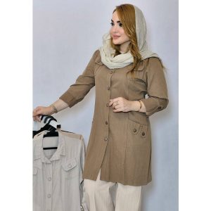 مانتو کتان دکمه پرسی بلند