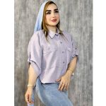 شومیز لینن چهارخونه ریز جلوبسته - مانتو پاتریس رشت