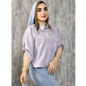 شومیز لینن چهارخونه ریز جلوبسته - مانتو پاتریس رشت