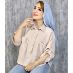 شومیز لینن چهارخونه ریز جلوبسته
