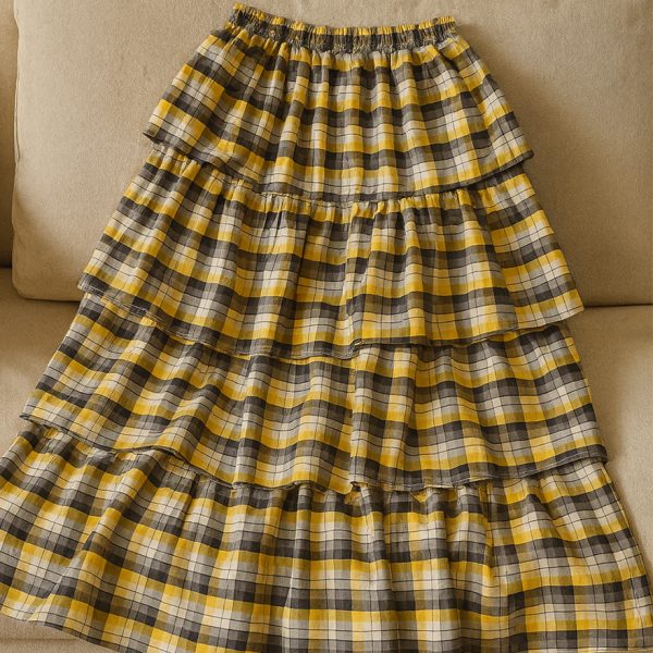 20900907 دامن طیقه ای چهارخونه