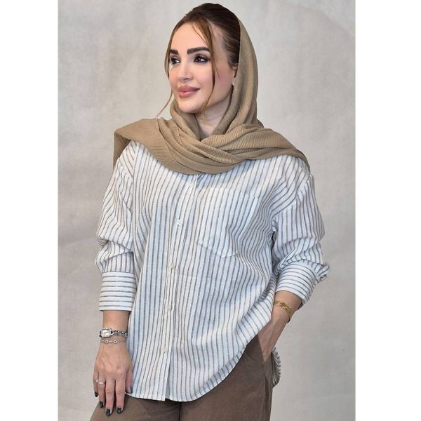 شومیز راه راه تک جیب لینن -