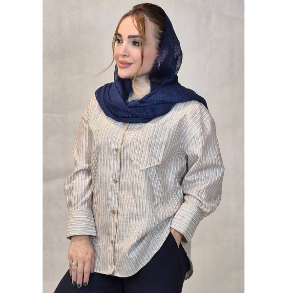 شومیز راه راه تک جیب لینن -