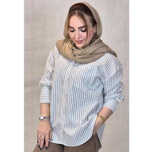 شومیز راه راه تک جیب لینن -