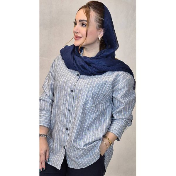 شومیز راه راه تک جیب لینن -