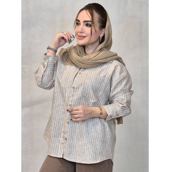 شومیز راه راه تک جیب لینن -