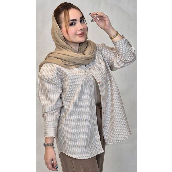 شومیز راه راه تک جیب لینن - مانتو پاتریس رشت