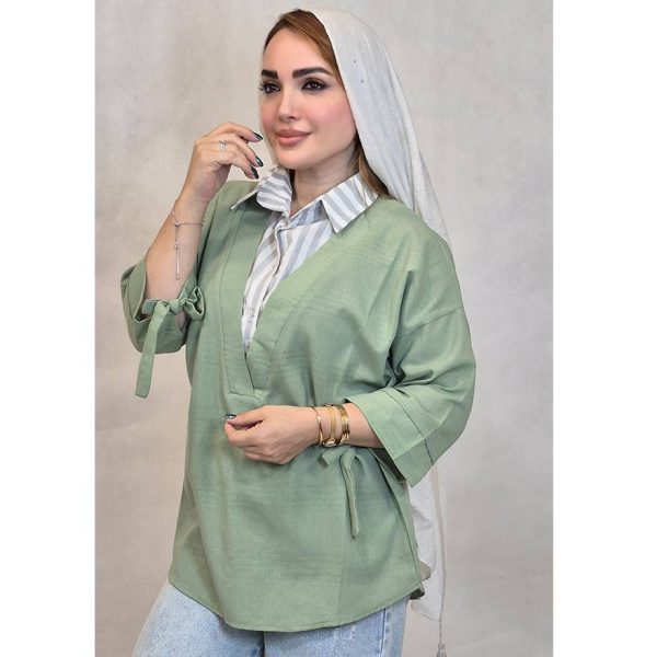 شومیز لینن یقه راه راه - مانتو پاتریس رشت