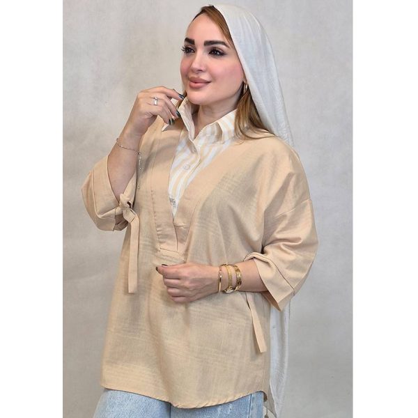 شومیز لینن یقه راه راه - مانتو پاتریس رشت