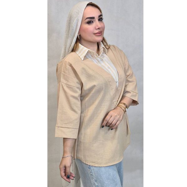 شومیز لینن یقه راه راه - مانتو پاتریس رشت