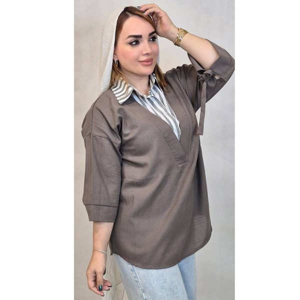 شومیز لینن یقه راه راه - مانتو پاتریس رشت