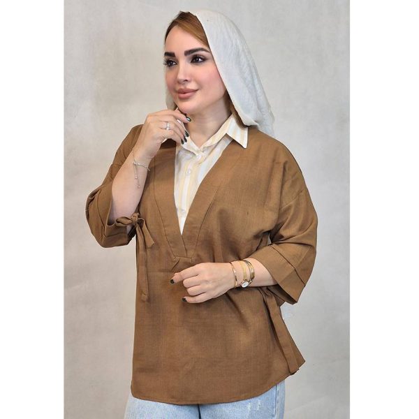 شومیز لینن یقه راه راه - مانتو پاتریس رشت