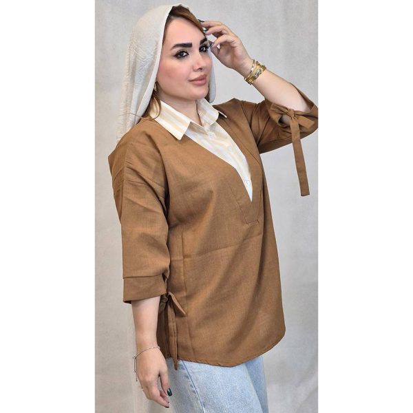 شومیز لینن یقه راه راه - مانتو پاتریس رشت