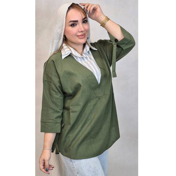 شومیز لینن یقه راه راه - مانتو پاتریس رشت