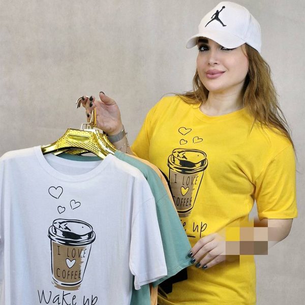 350002613-4 تیشرت نخ پنبه چاپ قهوه - مانتو پاتریس رشت