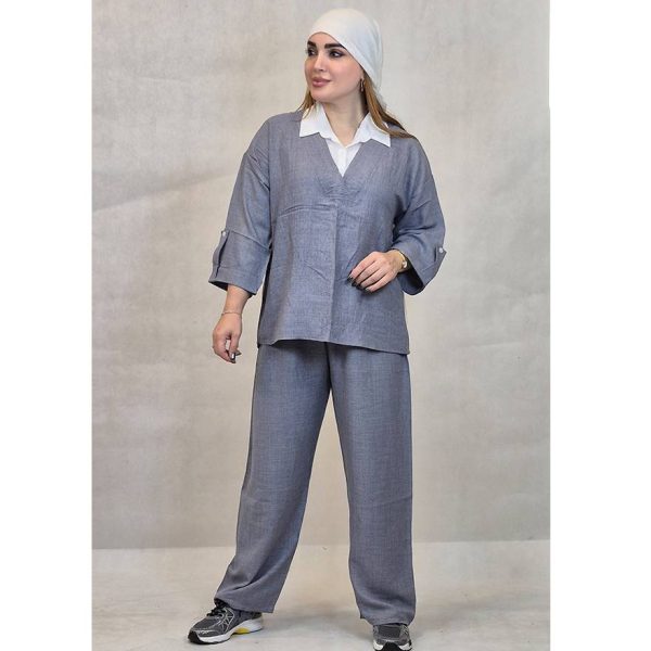 ست مانتو شلوار شانتون یقه سفید