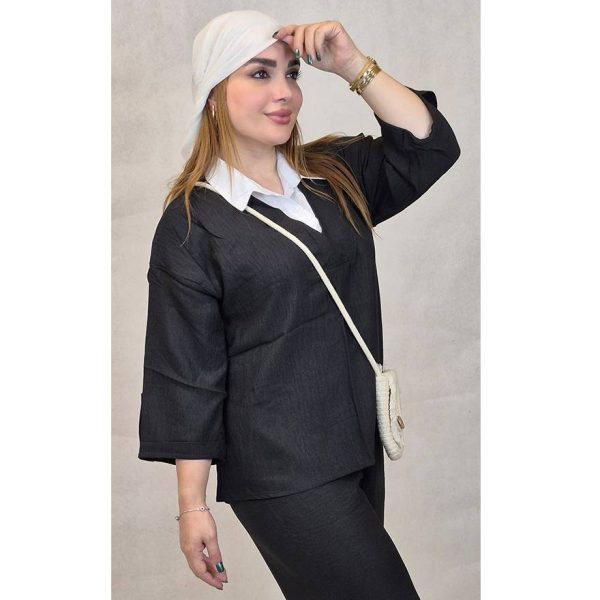 ست مانتو شلوار شانتون یقه سفید