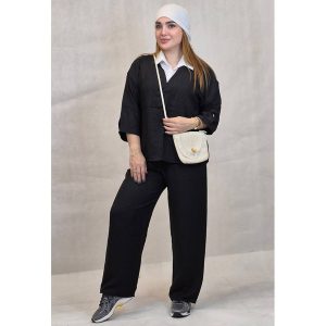 ست مانتو شلوار شانتون یقه سفید