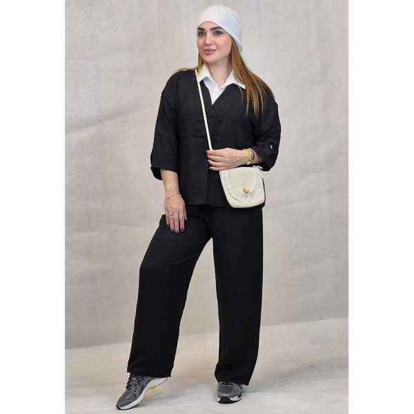 464003-3 ست مانتو شلوار شانتون یقه سفید