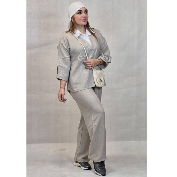 ست مانتو شلوار شانتون یقه سفید