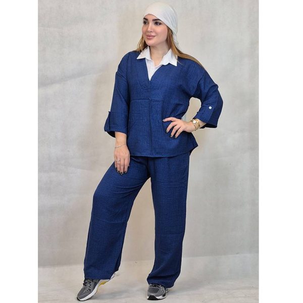 ست مانتو شلوار شانتون یقه سفید