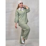 ست مانتو شلوار شانتون یقه سفید