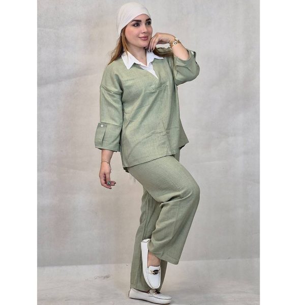 ست مانتو شلوار شانتون یقه سفید