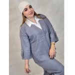 ست مانتو شلوار شانتون یقه سفید