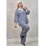 ست مانتو شلوار شانتون یقه سفید - مانتو پاتریس رشت